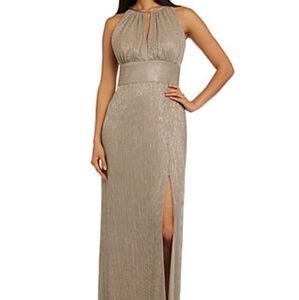 Metallic Keyhole Halter A-Line Dress